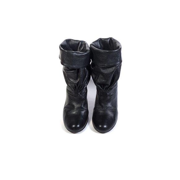 PRADA Black Leather Ankle Boots Size 40 Fold Down Lambskin Heeled Boots … - Picture 4 of 11